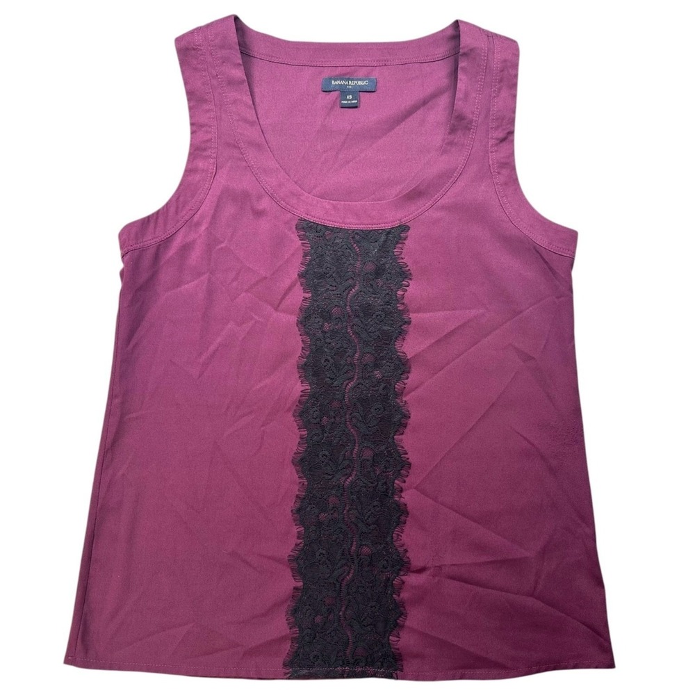 BANANA REPUBLIC Sleeveless Blouse Wine Red Scoop Black Lace Applique Women's XS